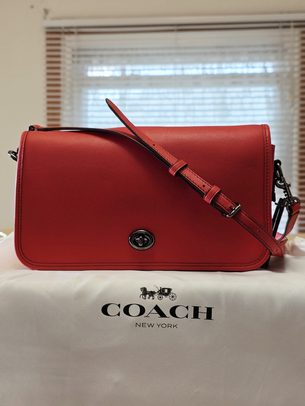COACH Glovetanned Turnlock Crossbody Bag In DK/Deep Coral